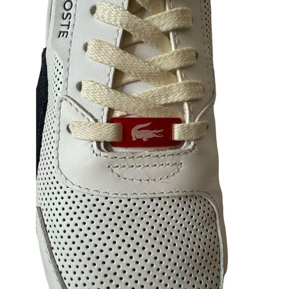 LACOSTE Mens Hapona Leather and Synthetic Tennis Shoes White/Navy/Red Size 9 - Picture 3 of 10